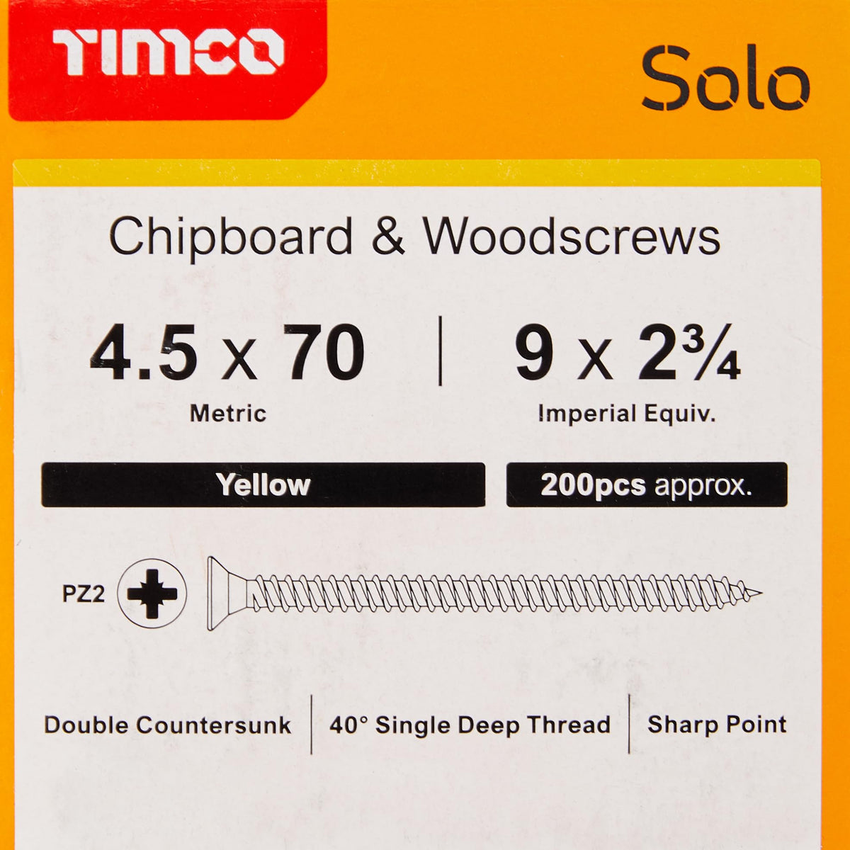 TIMCO Solo Chipboard & Woodscrews - Gold - 6.0 x 90mm - 60090SOLOC
