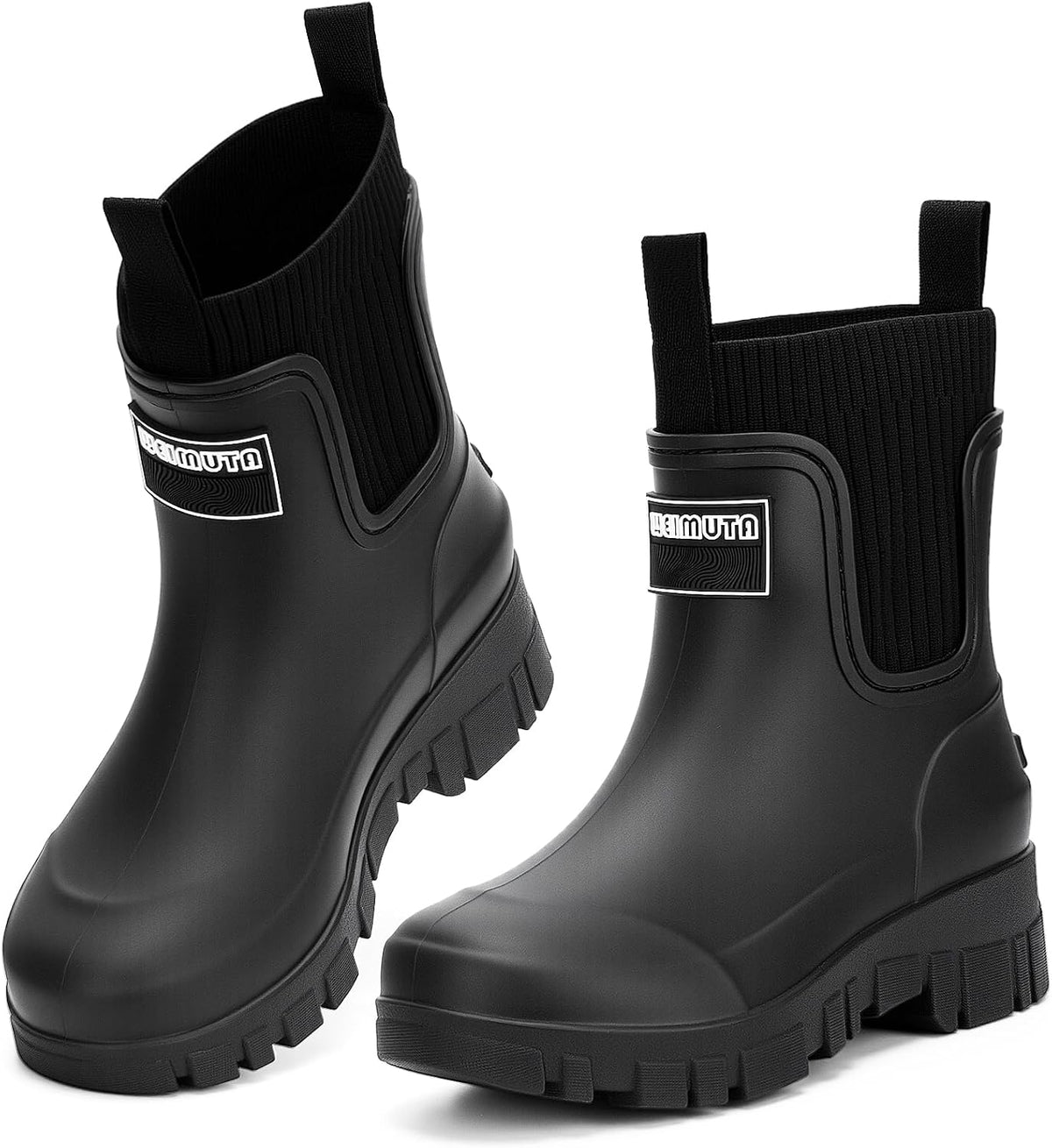 FOGOIN Women Chelsea Rain Boots Mid-Calf Waterproof Lightweight Non-Slip Garden Booties Warm Lined Comfortable Slip On