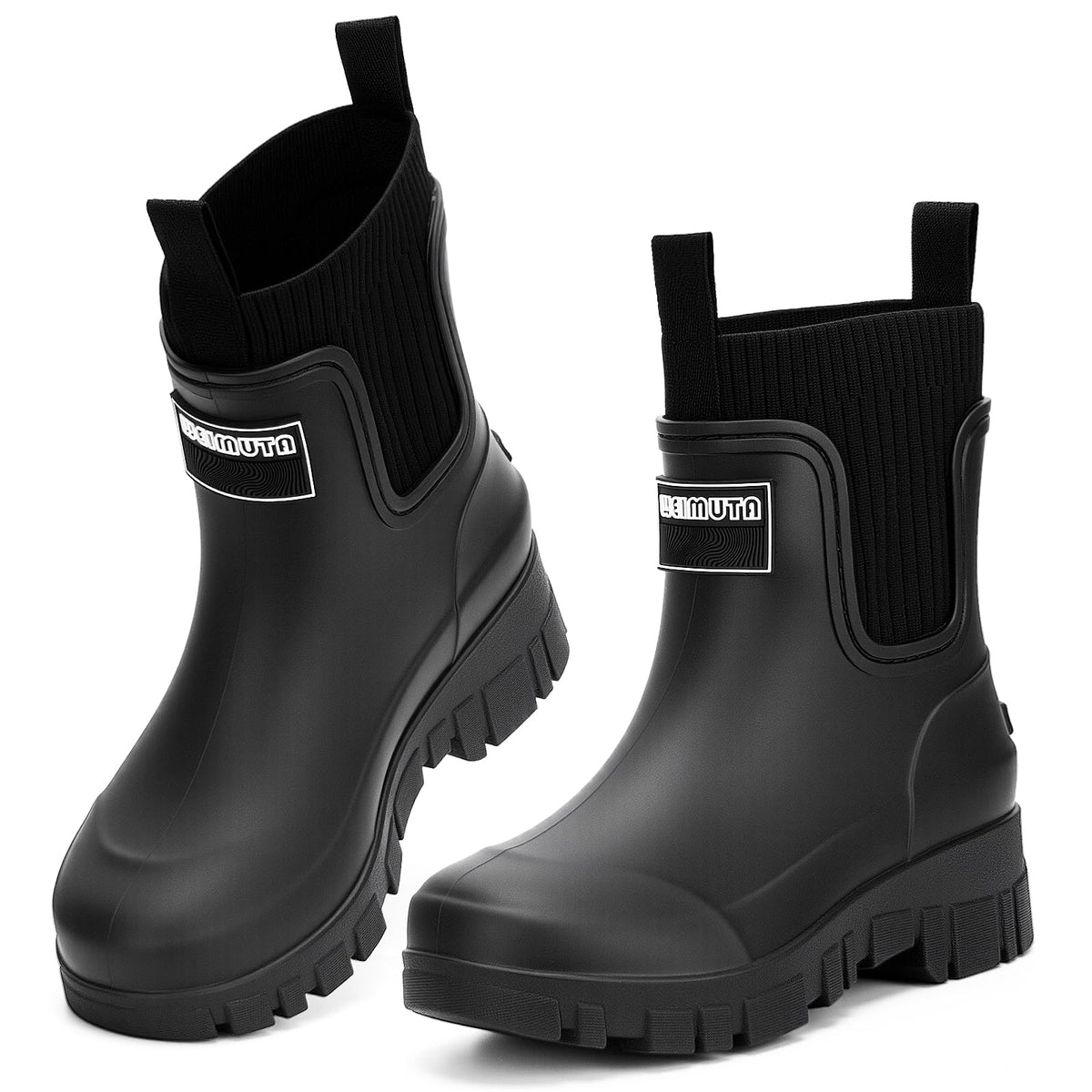 FOGOIN Women Chelsea Rain Boots Mid-Calf Waterproof Lightweight Non-Slip Garden Booties Warm Lined Comfortable Slip On