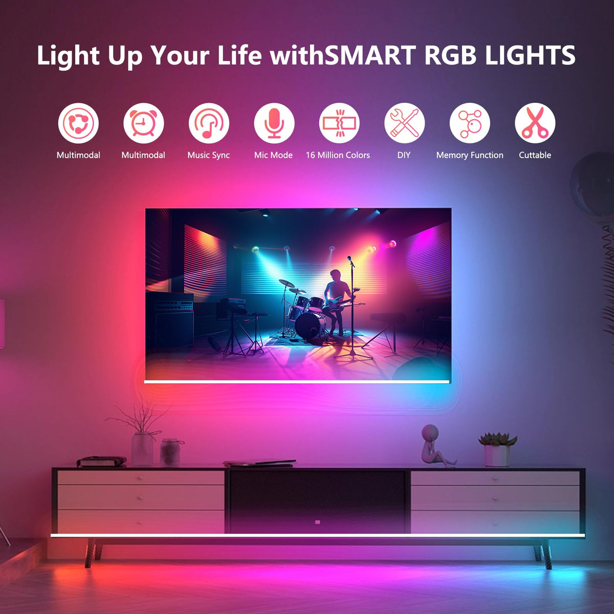 Led Strip Lights 1M/3.28ft, TV LED Backlight with Smart App Control Remote, 5050 RGB Music Sync Colour Changing, USB Smart LED Strip Light for TV,Computer, Monitor, Bedroom, Party and Home Decoration