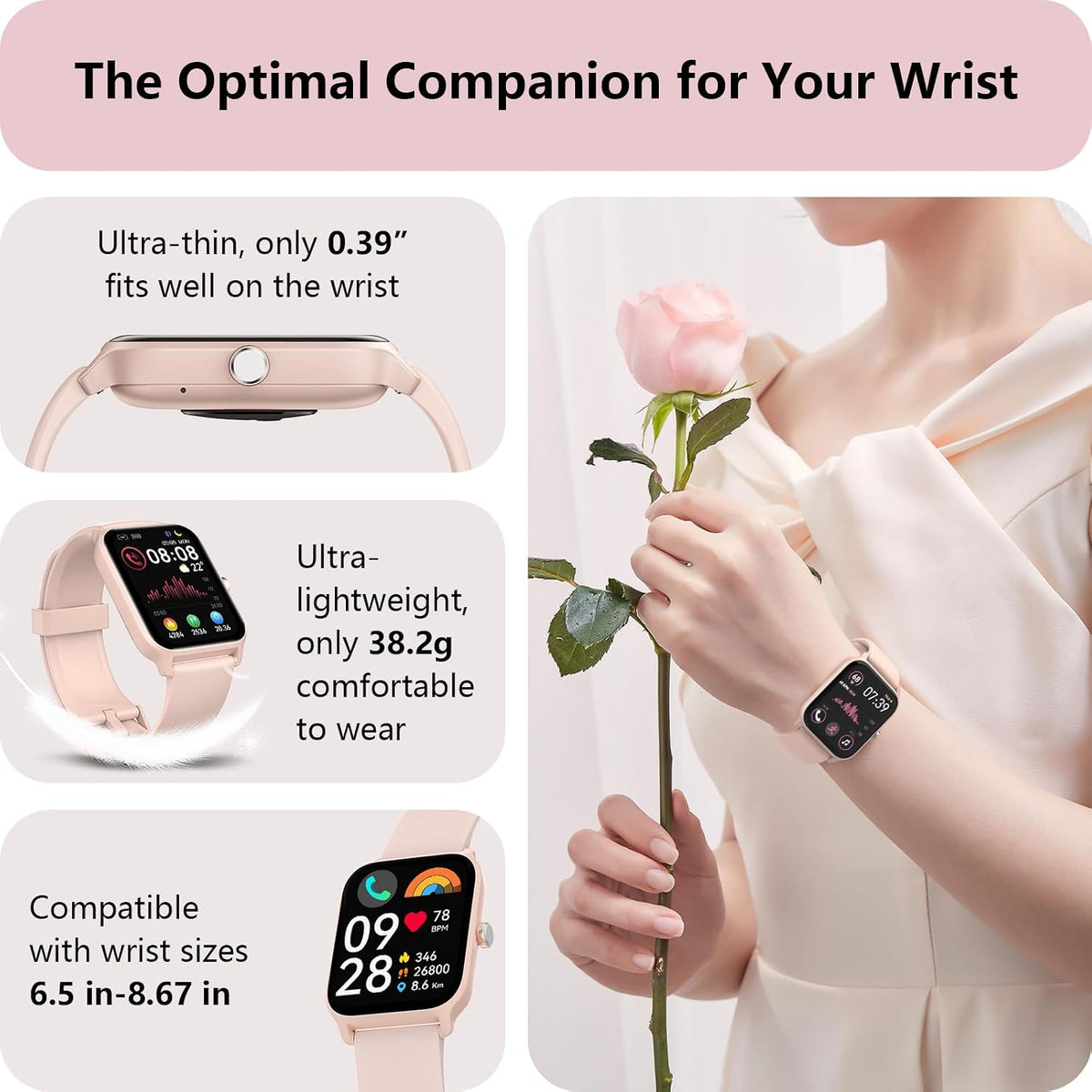 Smart Watch for Women, Answer/Make Calls, Alexa Built-in, [1.8"HD Screen] Smart Watches for Women iPhone/Samsung/Android, Fitness Watch with Heart Rate Sleep SpO2 Monitor,IP68 Waterproof, 100+ Sports