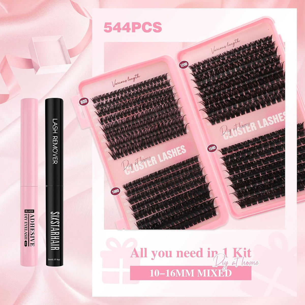 Sixstarhair Individual Eyelashes Kit Lash Clusters with Glue and Remover