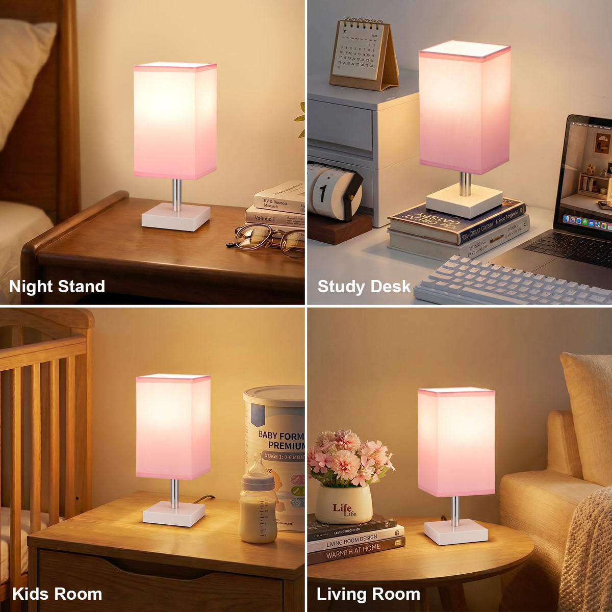 White Table Lamp for Bedroom, Small Bed Lamp with for Bedroom, Silver Base(Bulb Included)