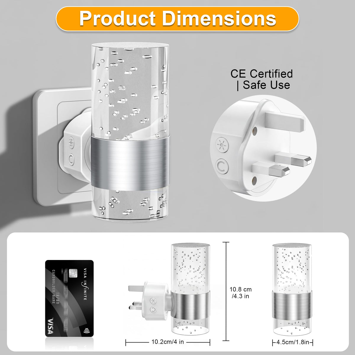 Night Light Plug in Wall with Dusk to Dawn Sensor Modern 2 Pack Gold