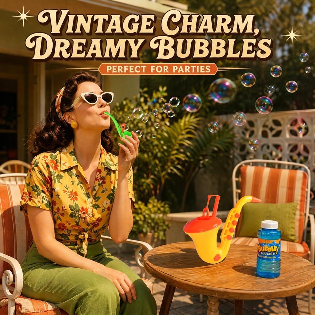2Pcs Bubble Machine Toys Set, Saxophone Bubble Gun & Pipe Shaped Bubble Blower with Bubble Solution, Kids Outdoor Bubble Toys for Summer Party, Backyard Fun, Birthday Gifts, Reusable Bubble Makers