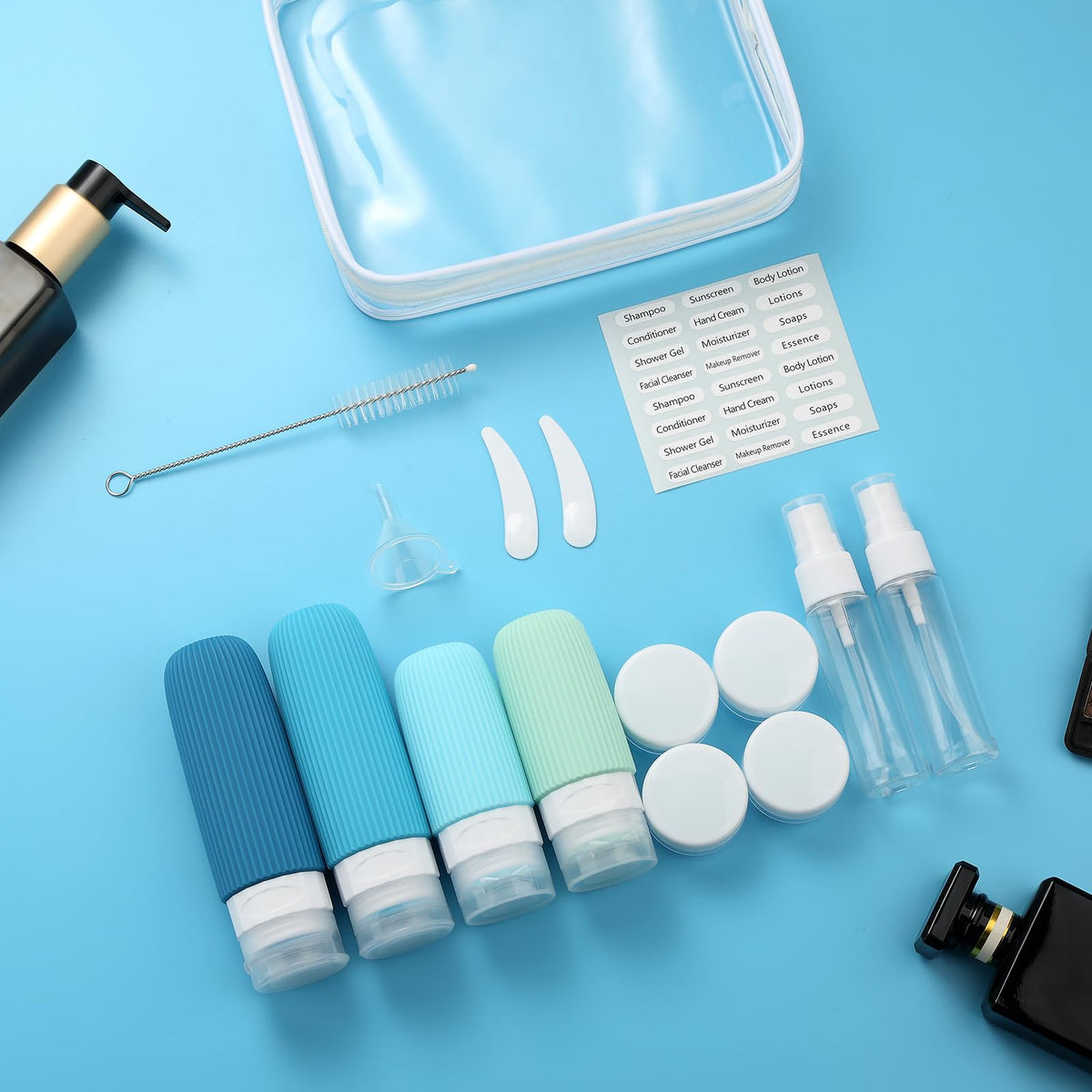 Mrsdry Travel Bottles for Toiletries, 16 Pack Silicone Travel Bottles Set, Leakproof Travel Size Toiletries, BPA Free Travels Containers for Toiletries, Traveler Accessories for Shampoo Conditioner