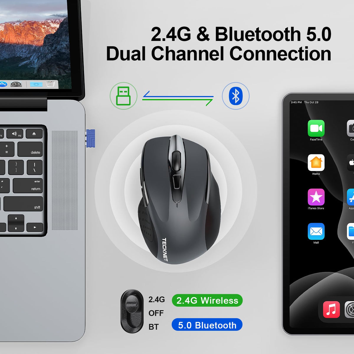 TECKNET Bluetooth Mouse, Rechargeable Bluetooth Wireless Mouse