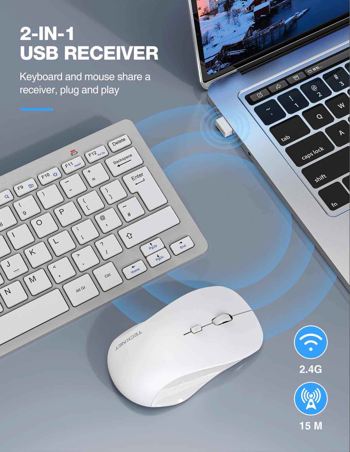 TECKNET Mini Wireless Keyboard and Mouse Set, 2.4G Cordless USB, Black