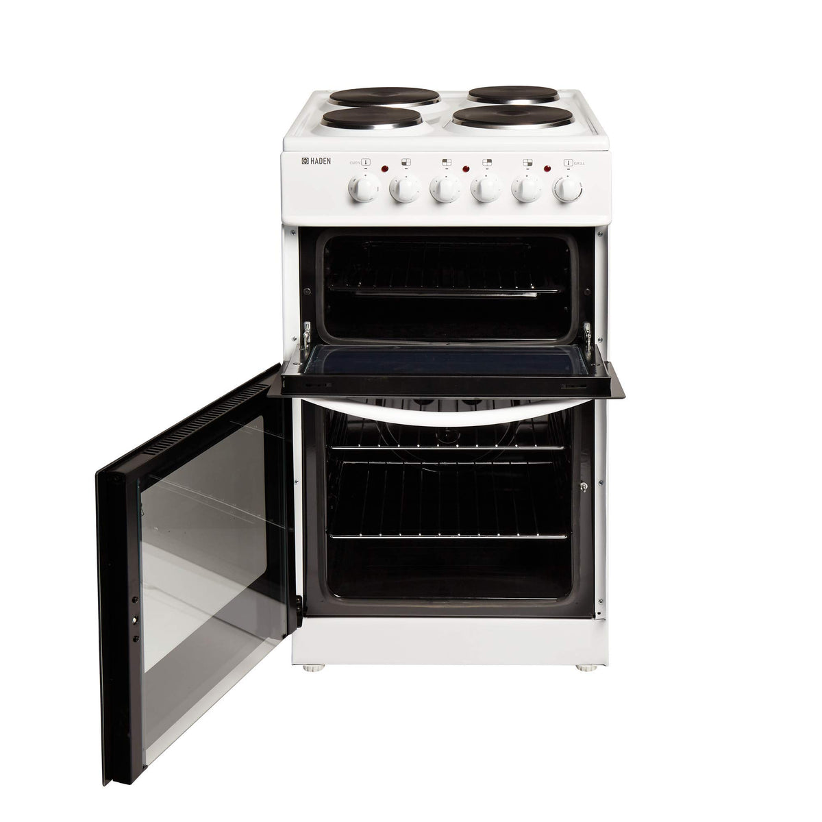 Haden Double Oven 50cm Electric Cooker 4 Zone Ceramic Hob White