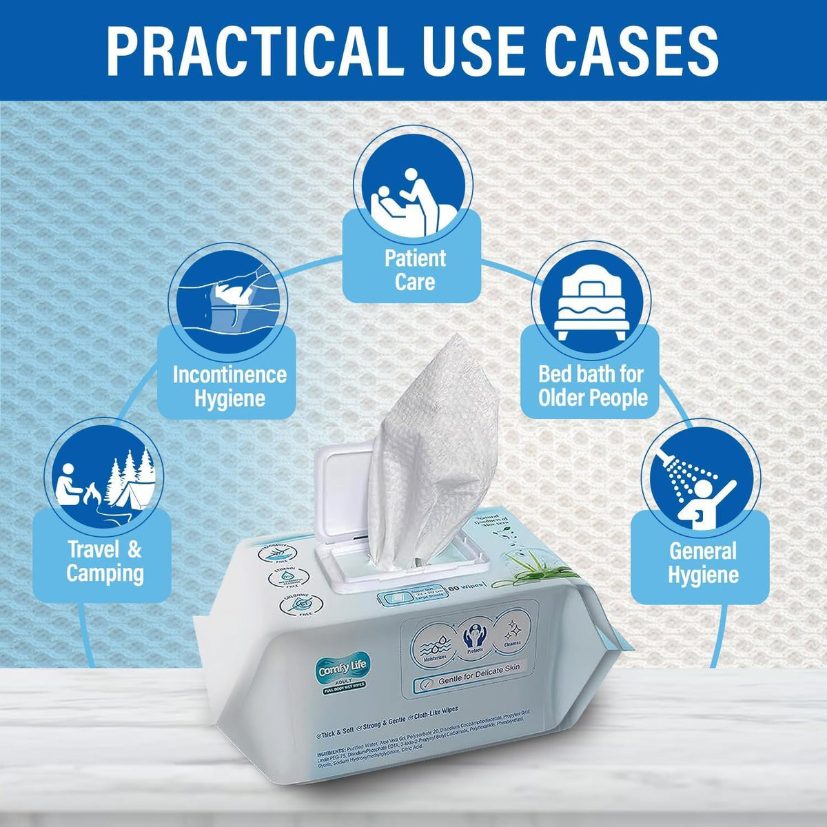 Comfy Life Premium Full Body Cleansing Wet Wipes For Adults - Large Luxury Fresh-feel Rinse-free Fragrance-free Bed Bath Incontinence Hygiene Intimate-care Soft Sheets (4 Pack (320 Wipes)