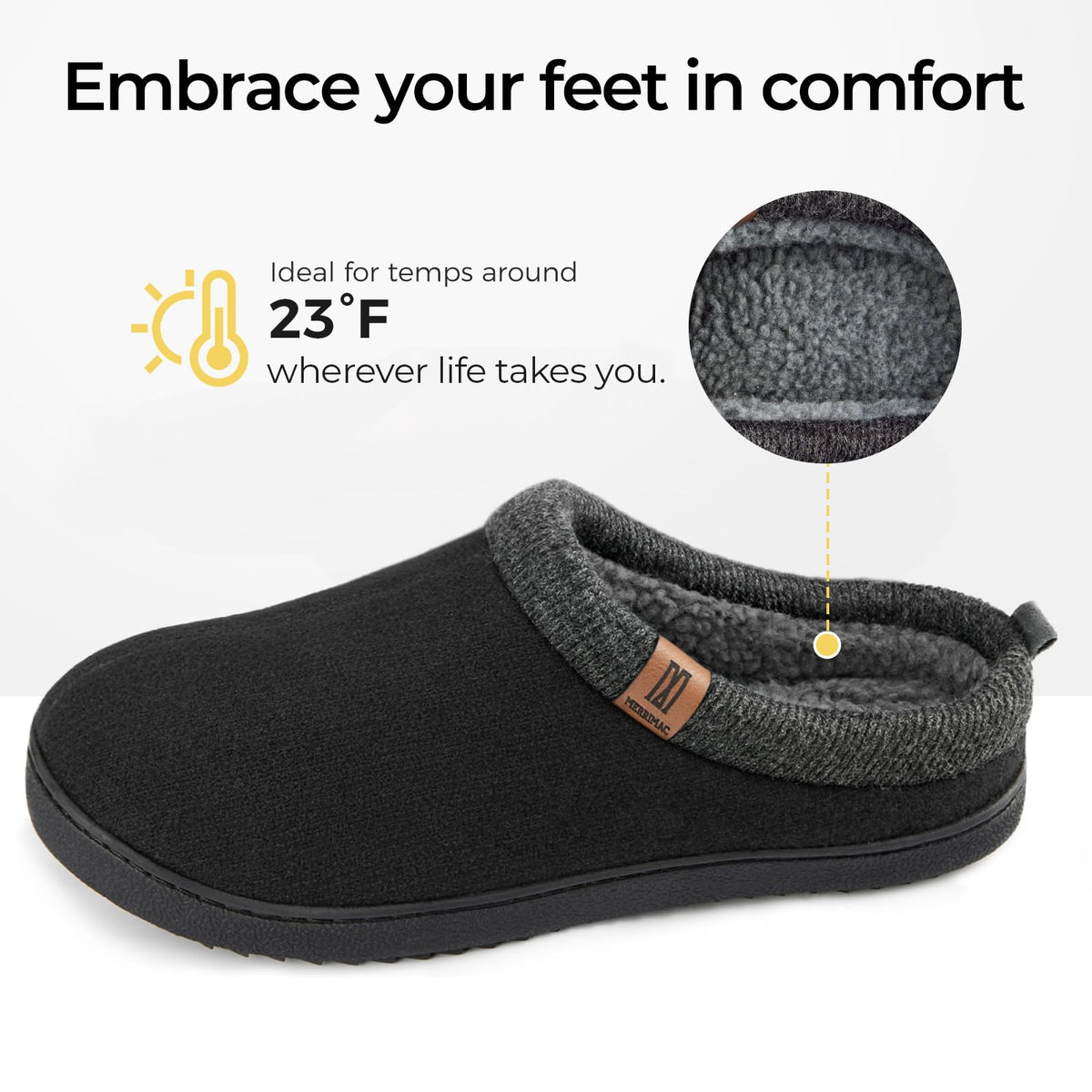 MERRIMAC Men's Slip-on Slippers Memory Foam Non-slip Indoor House Shoes