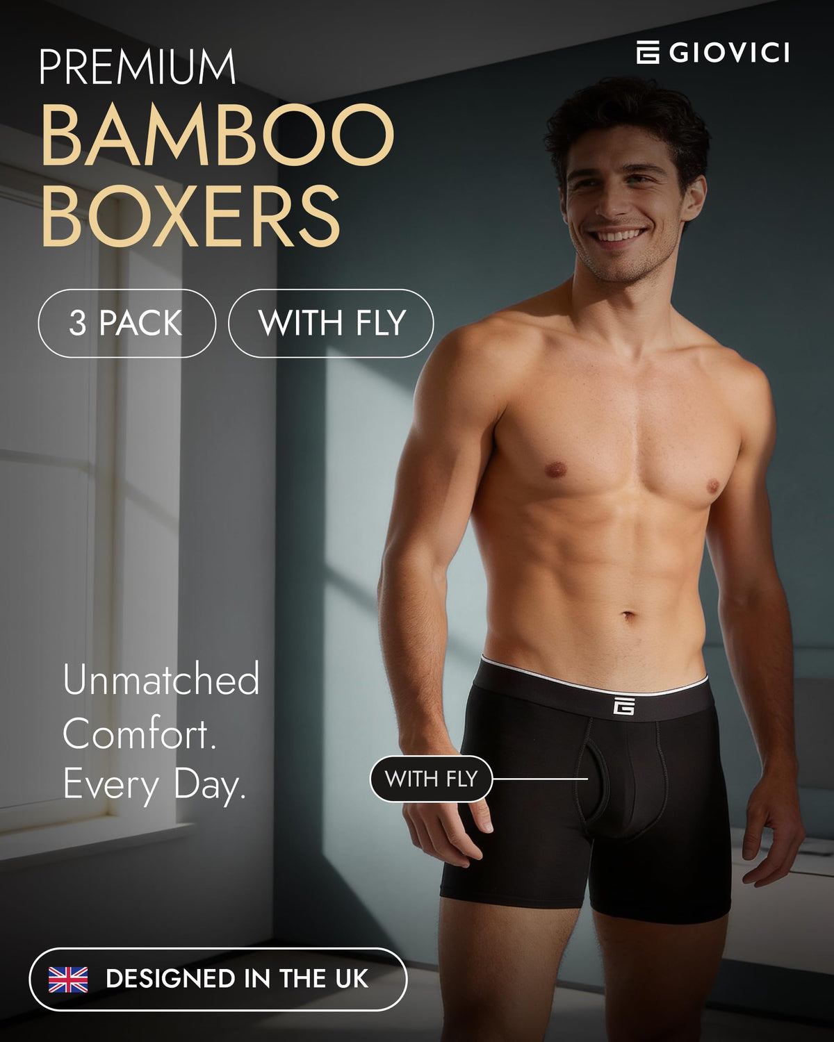 Giovici Mens Boxers Bamboo Anti Chafing Soft Comfortable Boxer Briefs Longer Leg - Boxer Shorts Multipack - Moisture Wicking Technology