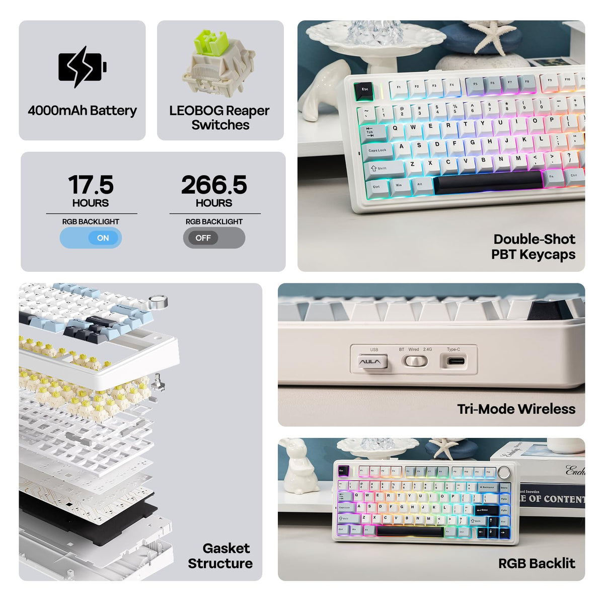EPOMAKER AULA F75 Wireless Mechanical Gaming Keyboard, 75% Layout with Knob