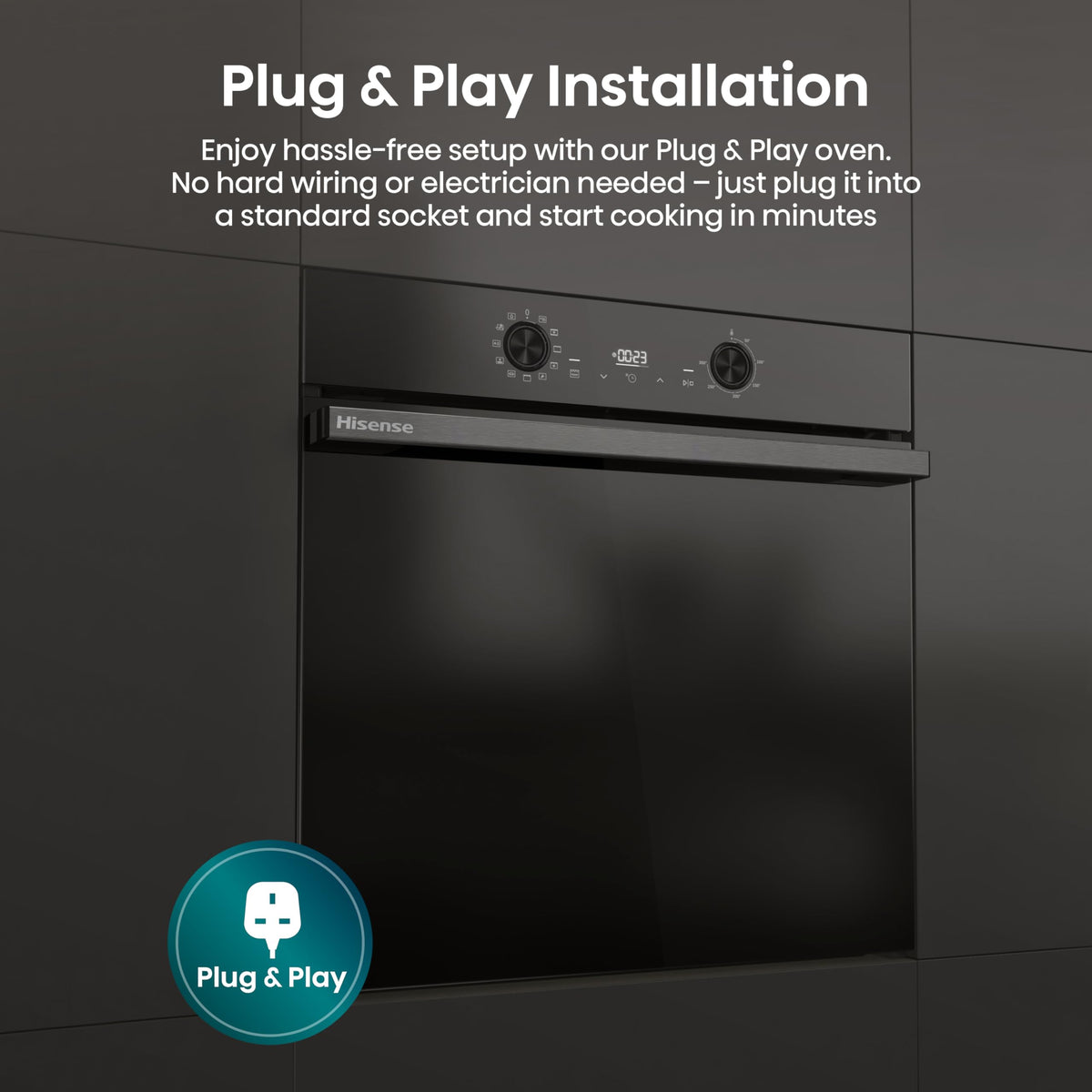 Hisense BI62020ABGUK - Built-in 60L Electric Single Oven - Black - 530x595x595 mm (DxWxH) - A Rated, Extra Large