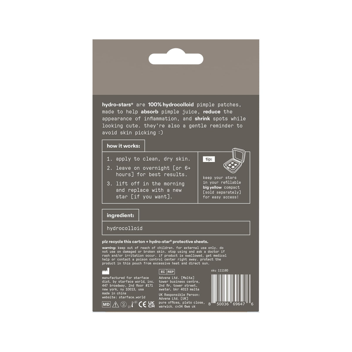 Starface Hydro-Star® Black Hydrocolloid Star-Shaped Pimple Patch, 96 ct