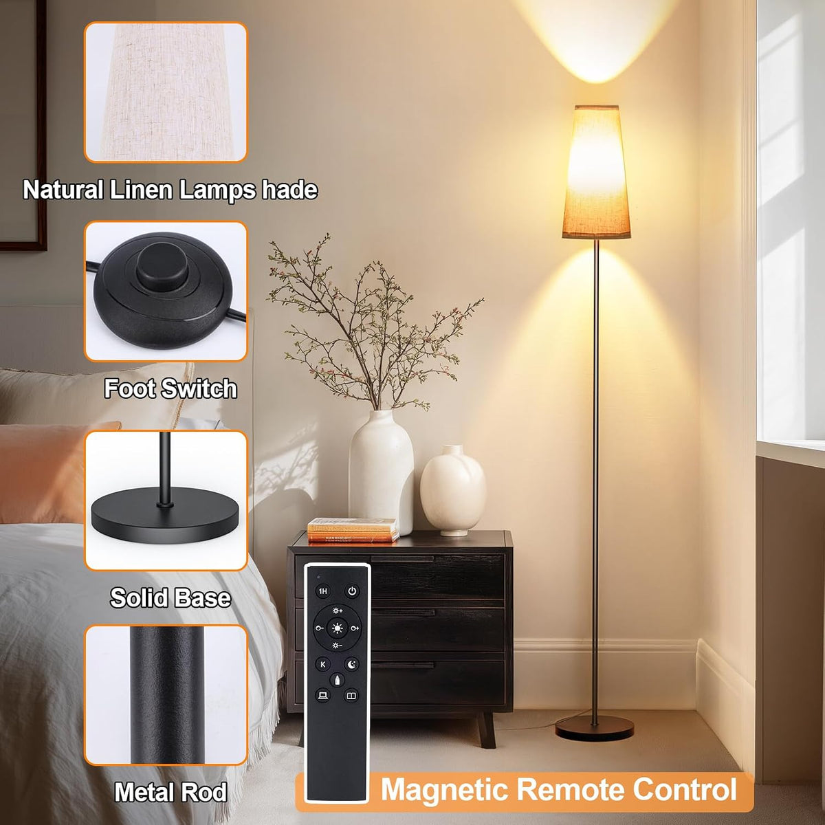 LED Floor Lamp Dimmable with Remote Control, 67" Modern Standing Tall Lamp
