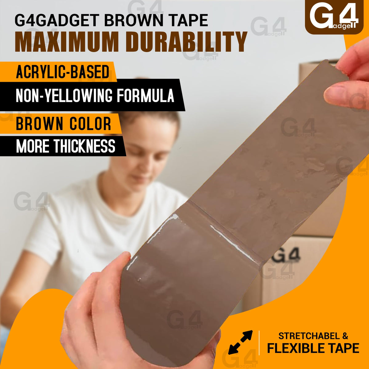 G4GADGET Pack of 3 Clear Packing Tape - Heavy Duty Transparent Tape 48mm x 66m - Ideal for Moving, Packing Boxes, and Secure Packaging