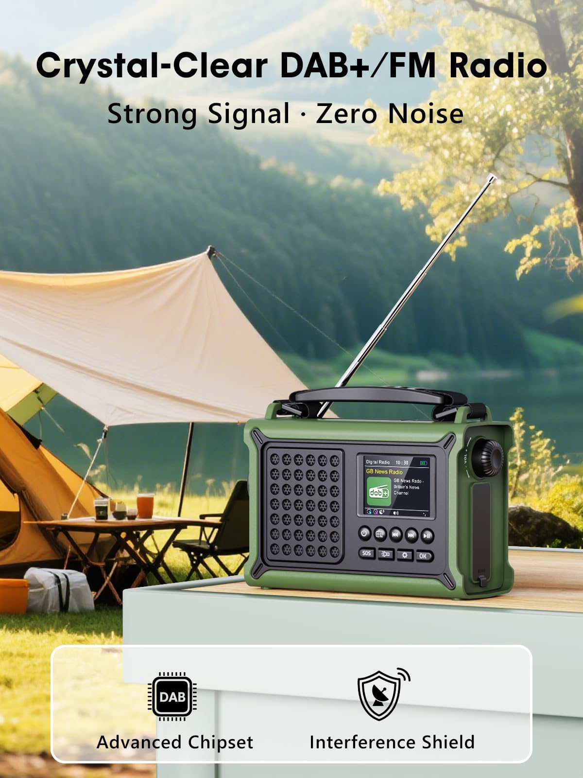 ROCAM DAB Wind Up Radio Solar Battery Torch 12000mAh Rechargeable Battery