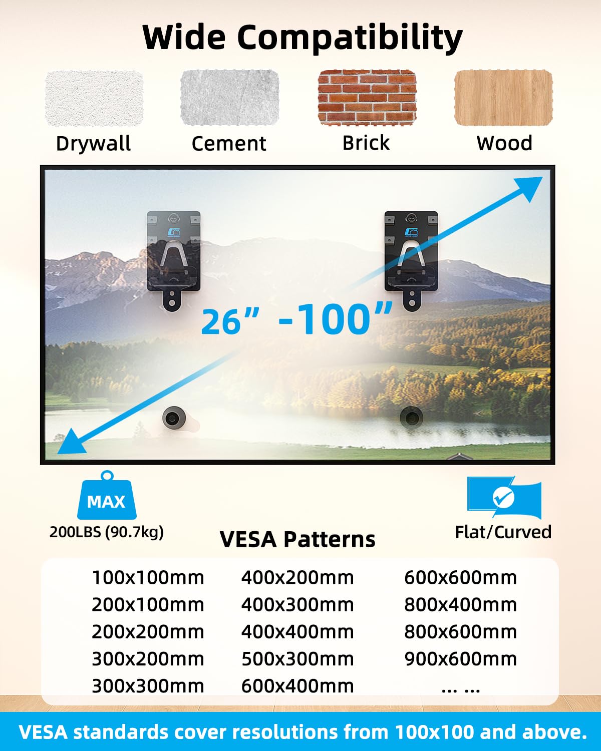 HOME VISION Heavy Duty Fixed TV Wall Bracket for 32-86 Inch Flat Screens