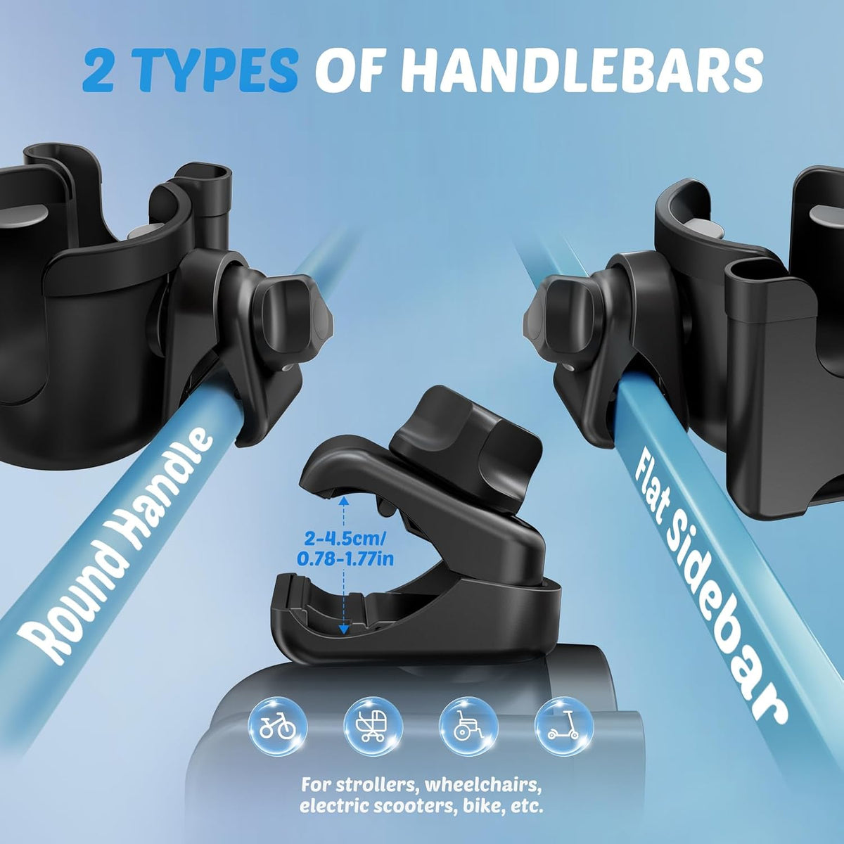2-Pack Pram Cup Holder with Phone Holder, Universal Pram Buggy Accessories