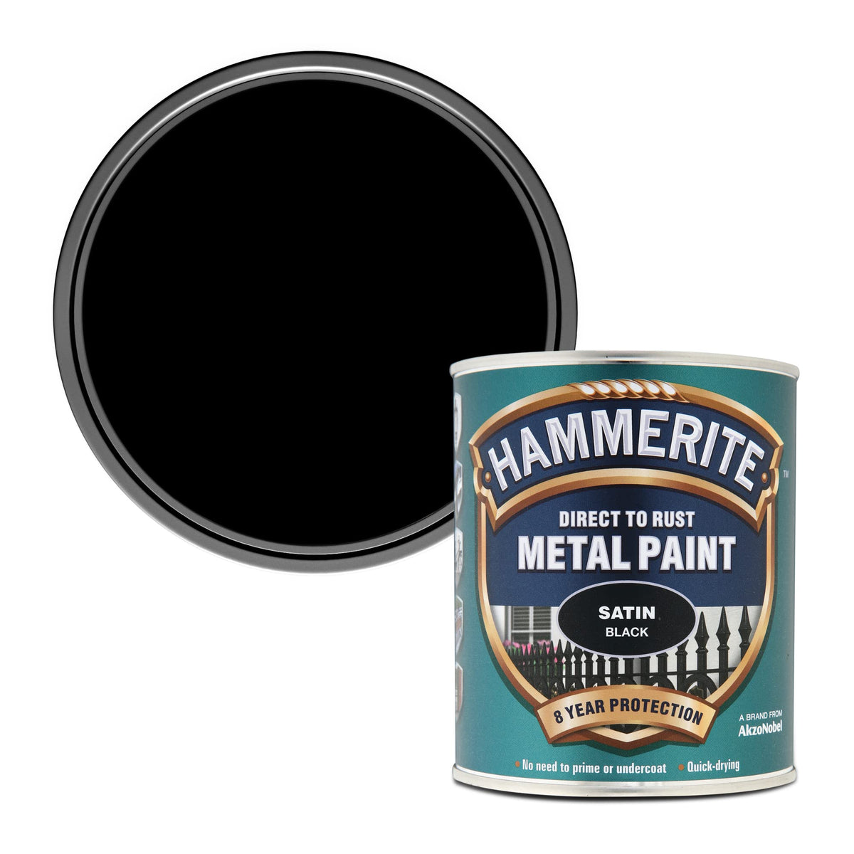 Hammerite Direct to Rust Metal Paint - Smooth Black Finish 250ML, 5084863