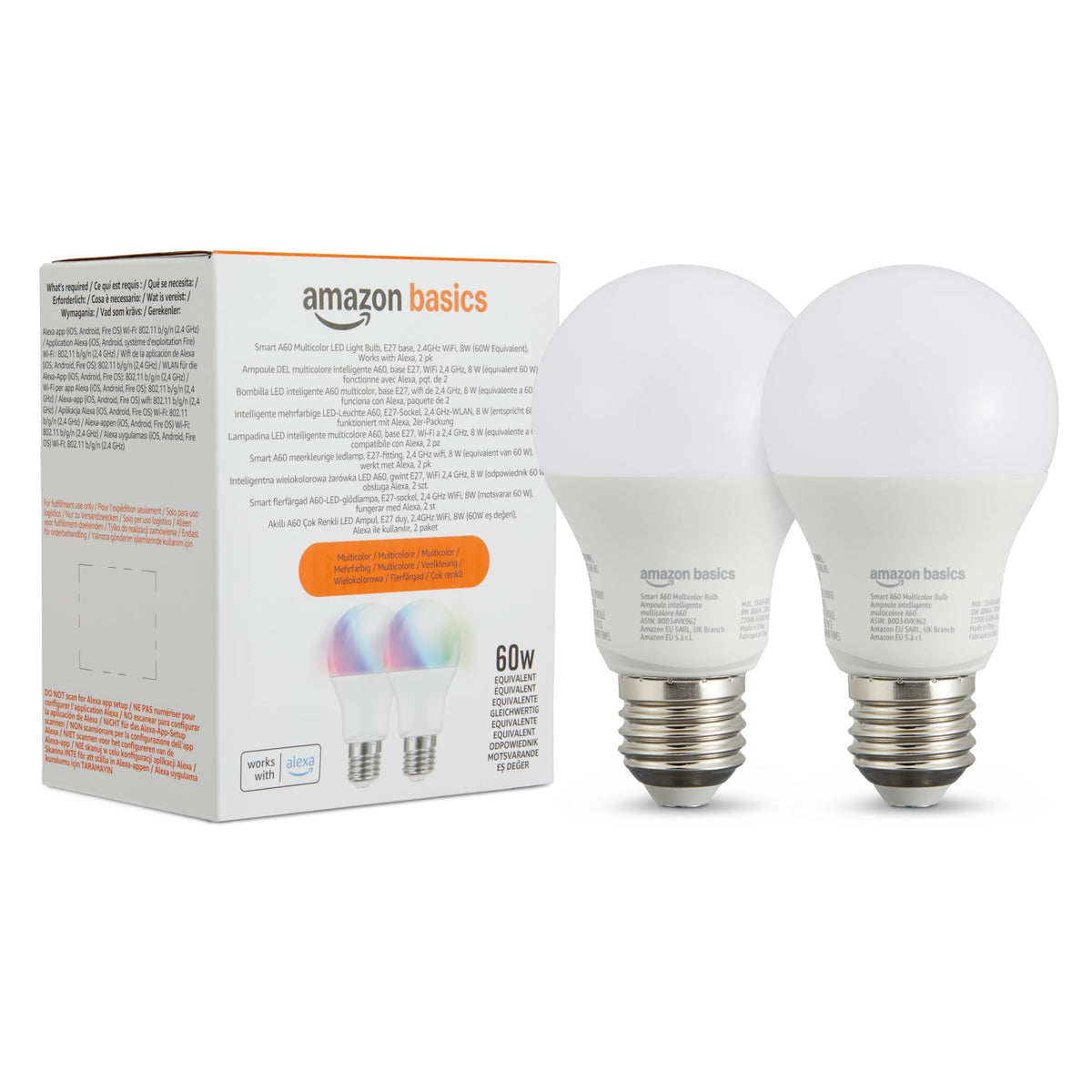 Amazon Basics Smart Dimmable LED Light Bulb, B22 Base, Soft White, 8W (60W Equivalent), Works with Alexa Only, 1 Pack