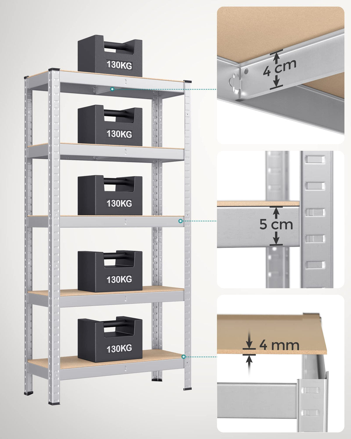 SONGMICS 5-Tier Heavy-Duty Shelving Units, Set of 2, Boltless Assembly