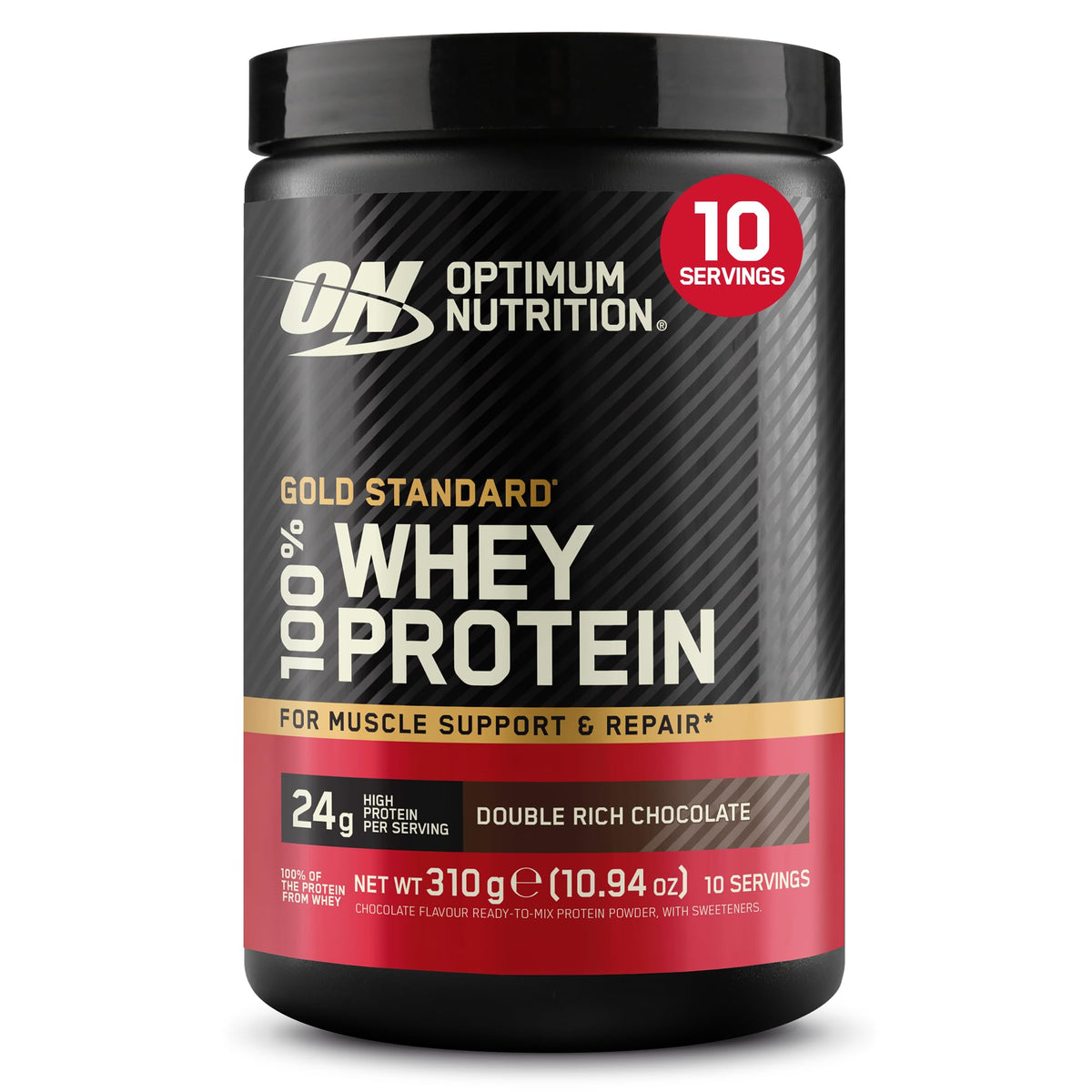 Optimum Nutrition Gold Standard 100% Whey Muscle Building and Recovery Protein Powder With Naturally Occurring Glutamine and BCAA Amino Acids, Double Rich Chocolate Flavour, Pack of 24, 24 x 31g