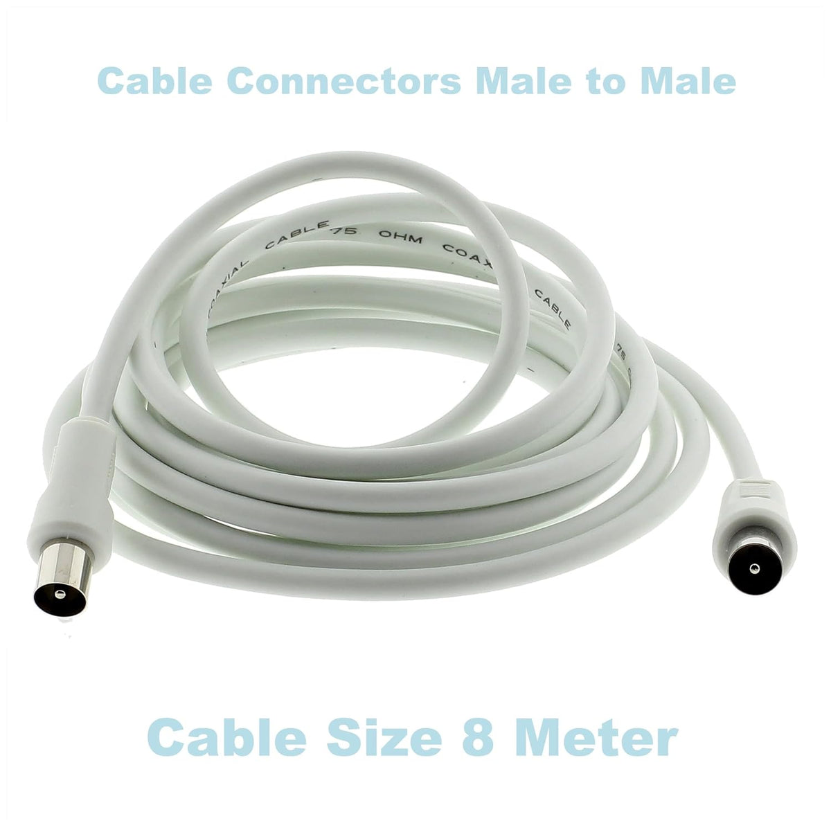 3C2V TV Coaxial Cable 8M - Nickel Plated RF Coax Extension Lead for Freesat, Aerial Socket, Freeview, Sat,DVD,VCR,SKY, Smart U-HD TV, Virgin, BT, Antenna Box, Y Splitter, Signal Booster 8.0 Meter