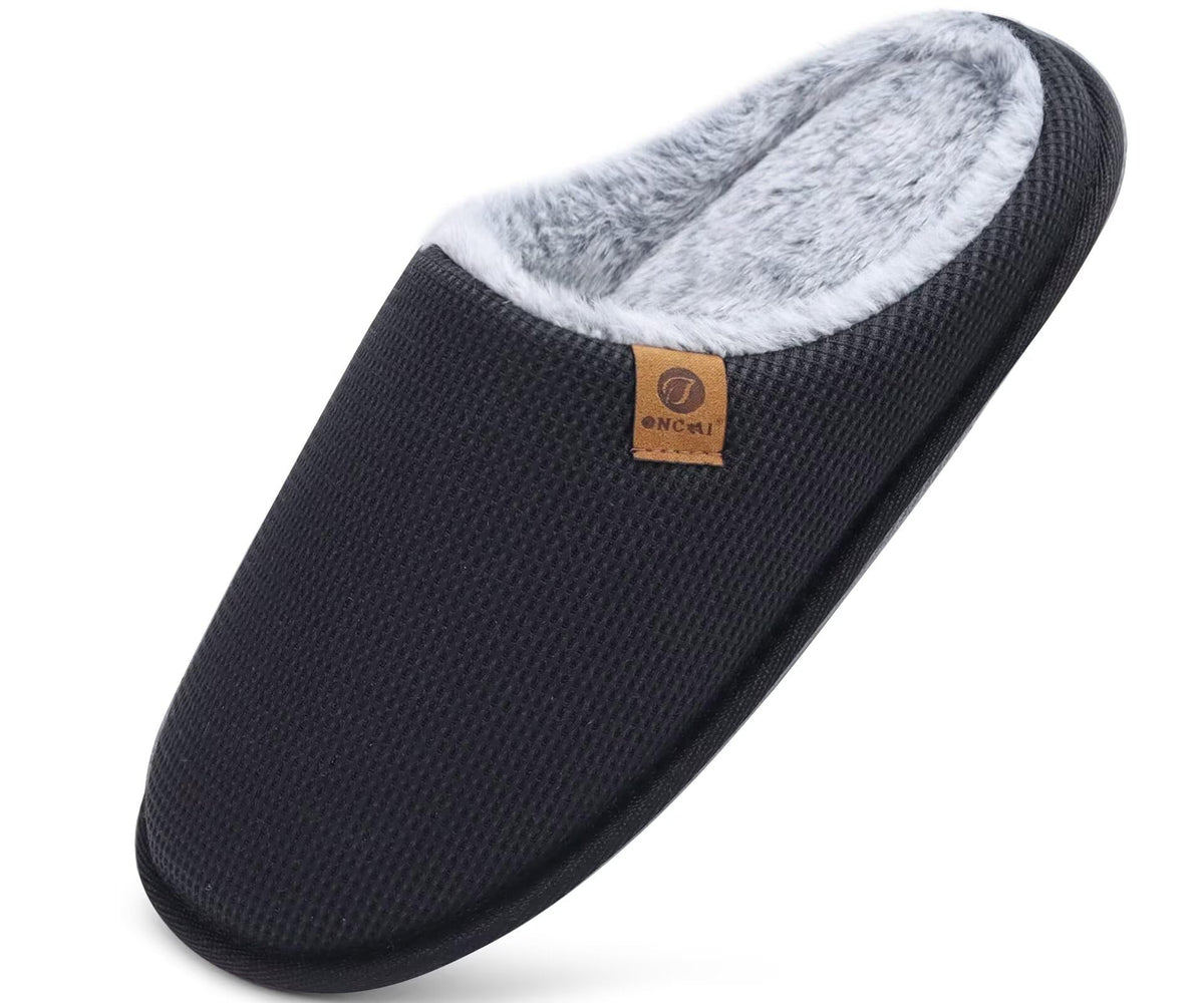 ONCAI Men's House Slippers，Cushion Memory Foam Shake Fleece and Man House Shoes with Faux Fur Lining and Indoor Outdoor Rubber Soles UK Size 6.5-14