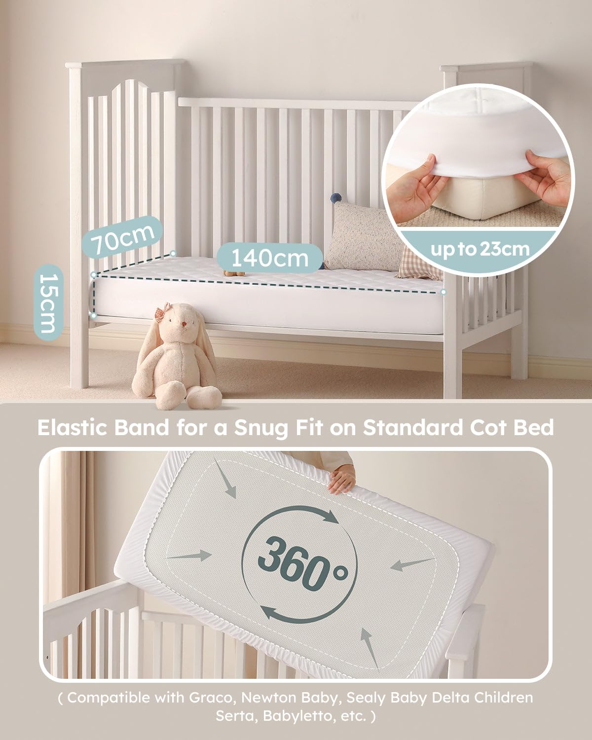 Yoofoss Waterproof Mattress Cover - Fitted Crib Mattress Protector - Hypoallergenic Baby Bed Sheet (60 X 120CM)