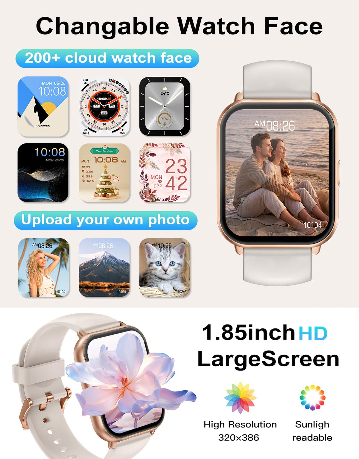 RUIMEN Smart Watch Answer Dial Call,Smart Watches for Women Men 1.85" HD Screen Fitness watch with SpO2 Heart Rate Sleep Monitor Step Counter Waterproof 100+ Sports Mode for Android iOS (2 Bands)