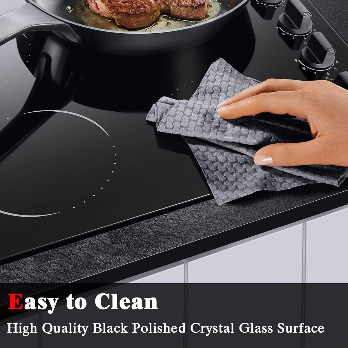 Hobsir Ceramic Hob with Knobs, Built-in Electric Cooker Hob 4 Burners 60 cm