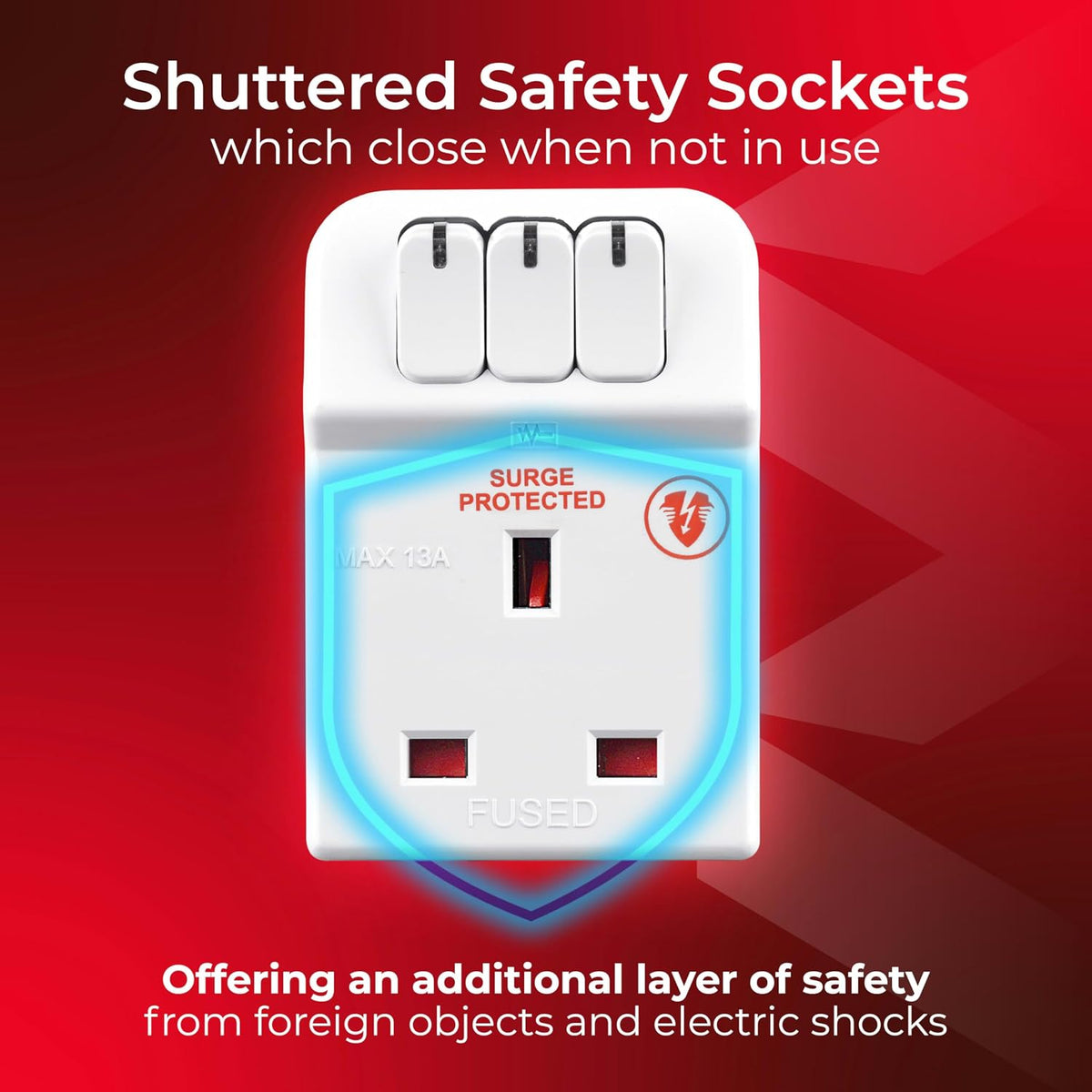 Masterplug Three Socket Surge Protected Adaptor with Individual Switches