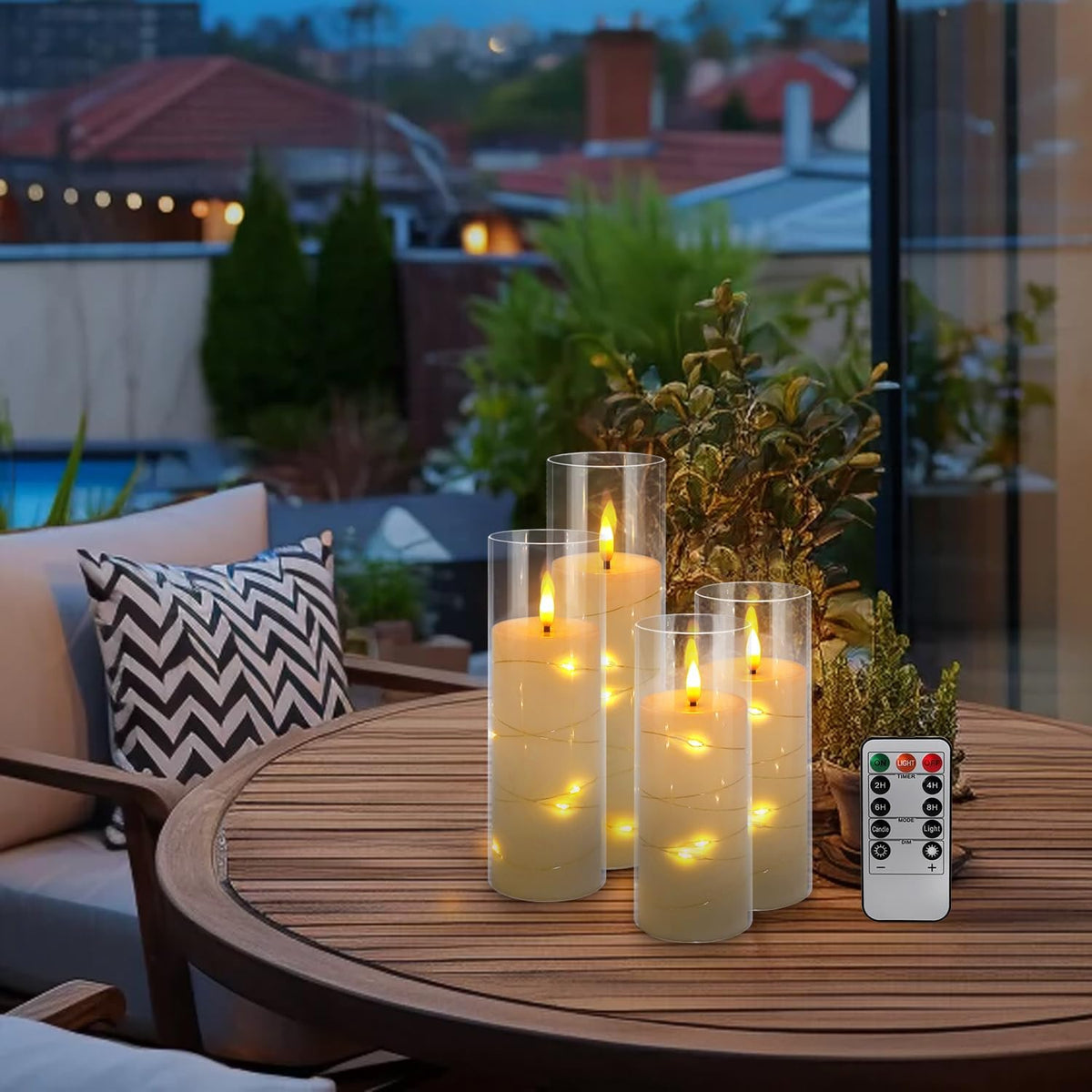 LIVEN Flickering Flameless Candles Battery Operated with Remote,Led Pillar Candles with Realistic Moving Wick Candles for Halloween,Christmas,Home Decor Pack of 12 (D2.2 xH 5" 6" 7")(White)