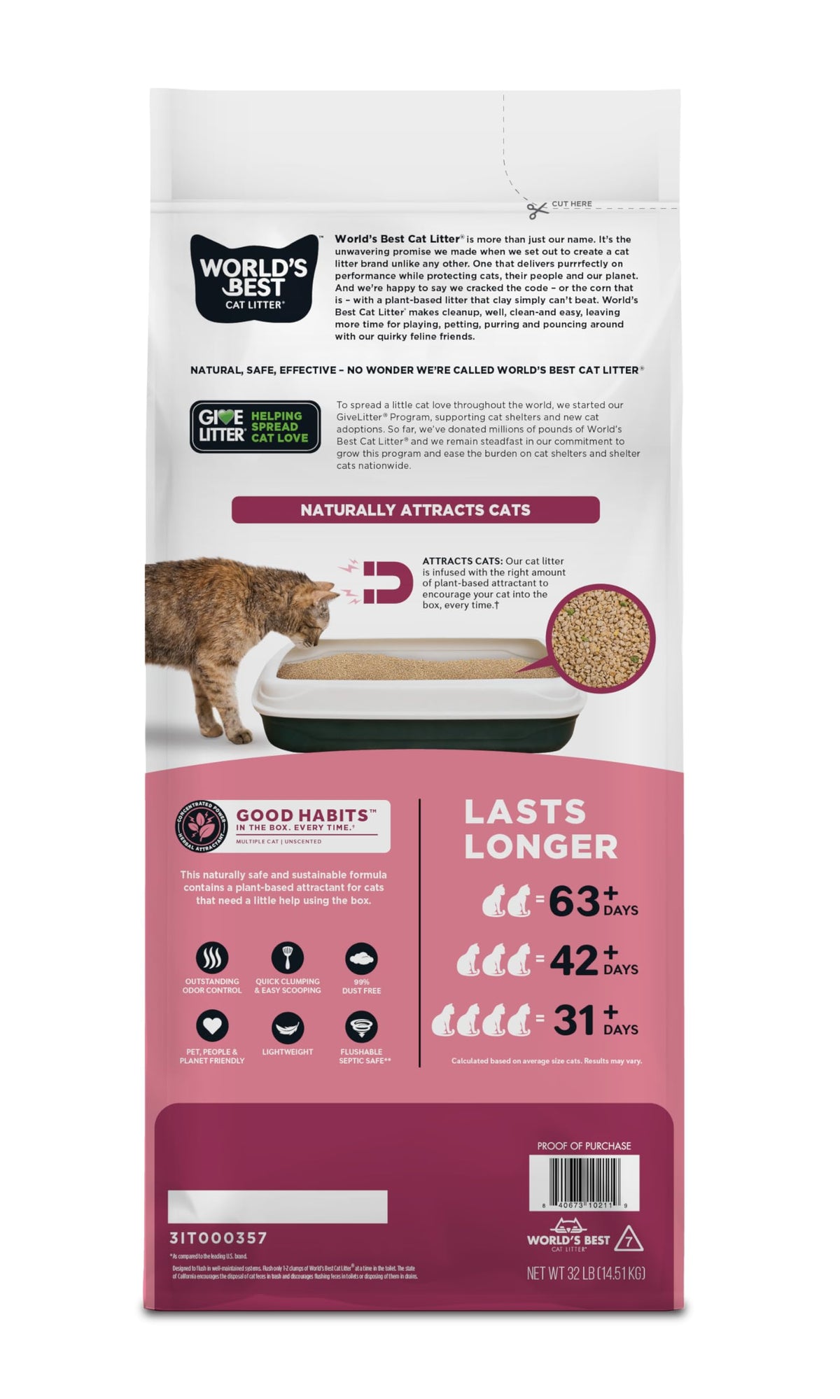 WORLD'S BEST CAT LITTER Comfort Care Unscented, 28-Pounds