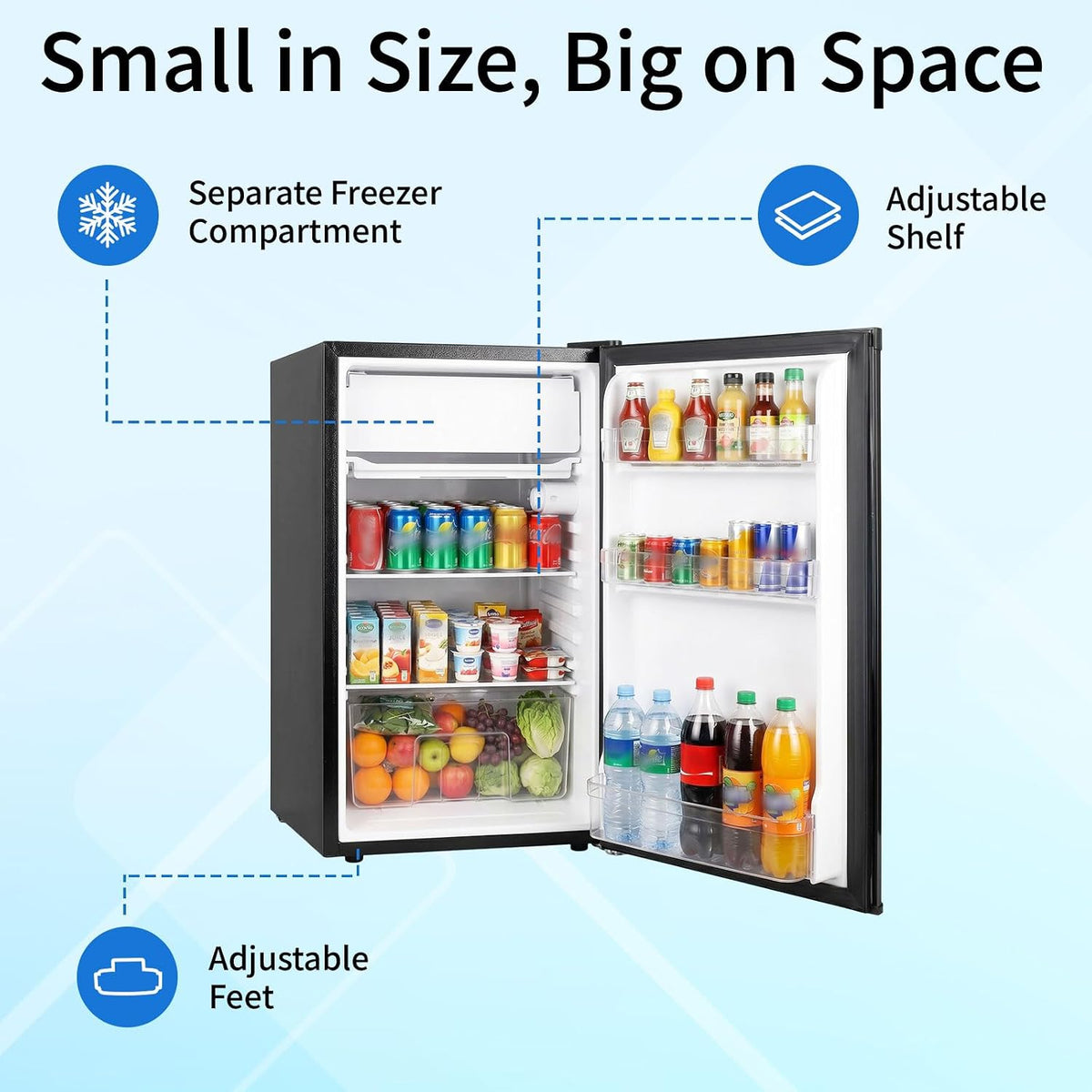 91 L Mini Fridge with Freezer, Single Door Small Refrigerator, Dorm Fridge with 7 Adjustable Thermostat, Energy Saving, Low Noise, Compact Refrigerator for Office, Bedroom, Dorm, Black
