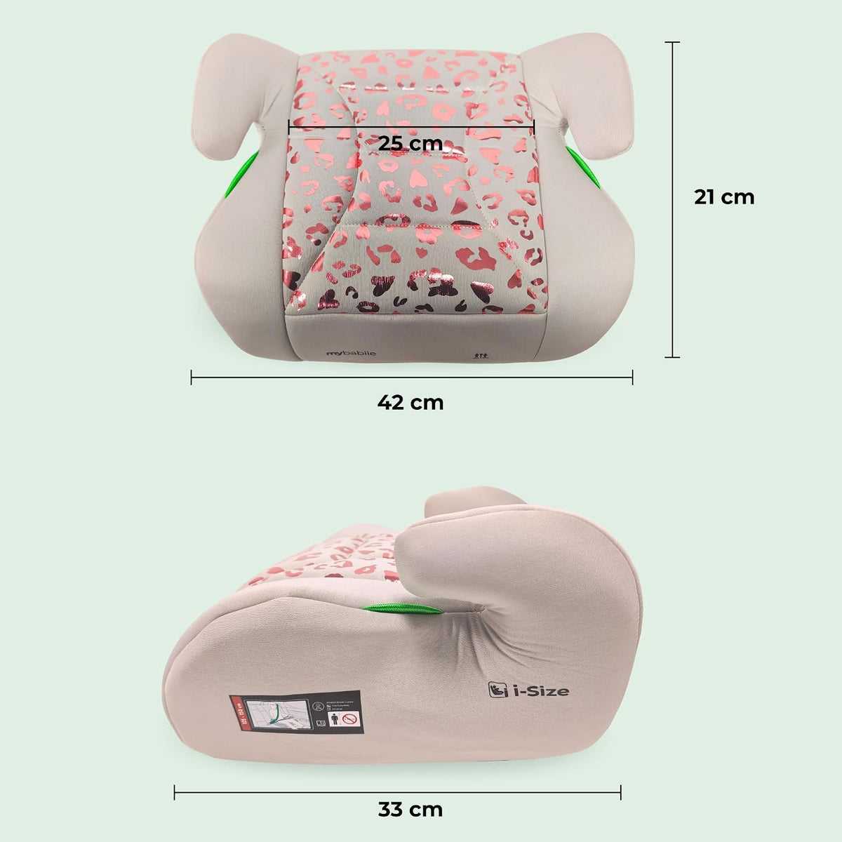 My Babiie MBCSB10 Booster Car Seat - Lightweight at 1kg, Approx. 6-12 Years (125-150cm, 22-36kg), R129, i-Size Backless Child Car Seat, Group 3, Compact, Portable, Ideal for Travel - Pink Leopard