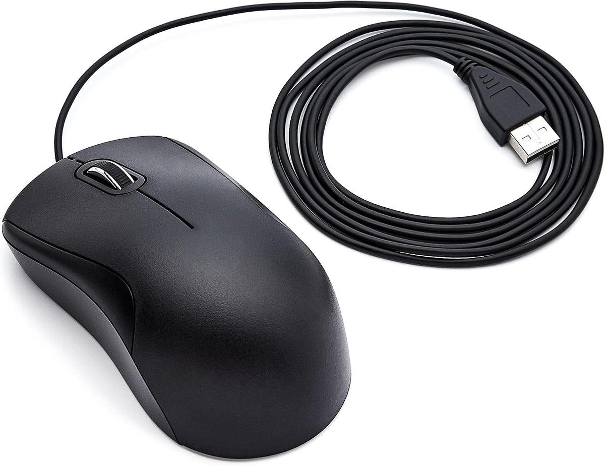 Amazon Basics 3-Button USB Wired Quiet Mouse – Standard, Black