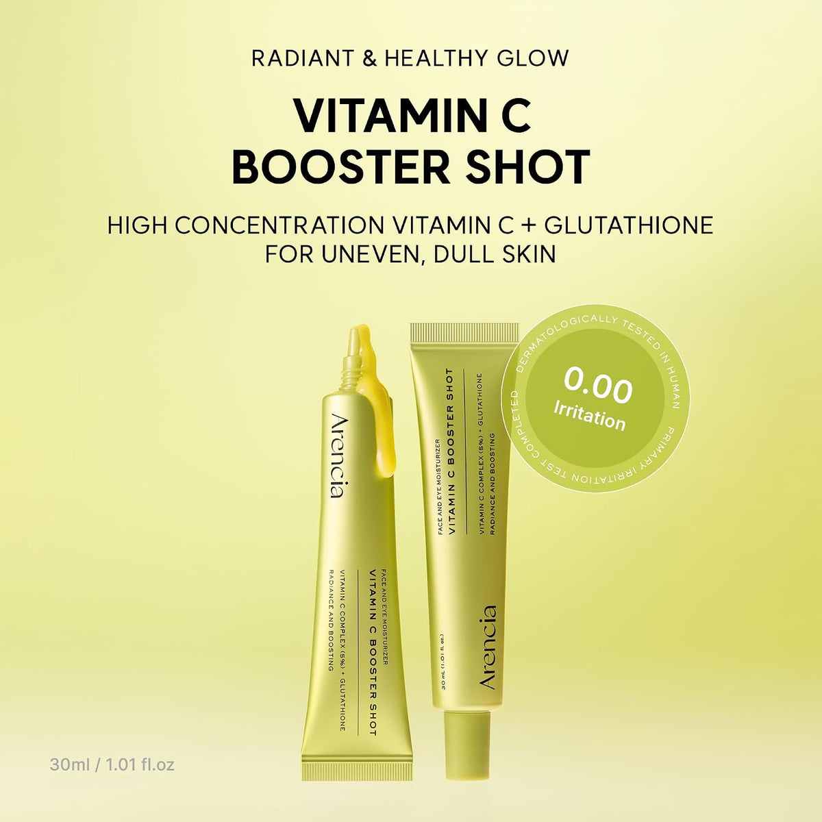 Arencia Vitamin C Booster Shot Serum with Glutathione, Niacinamide and Vitamin E for Glow Skin, 30ml