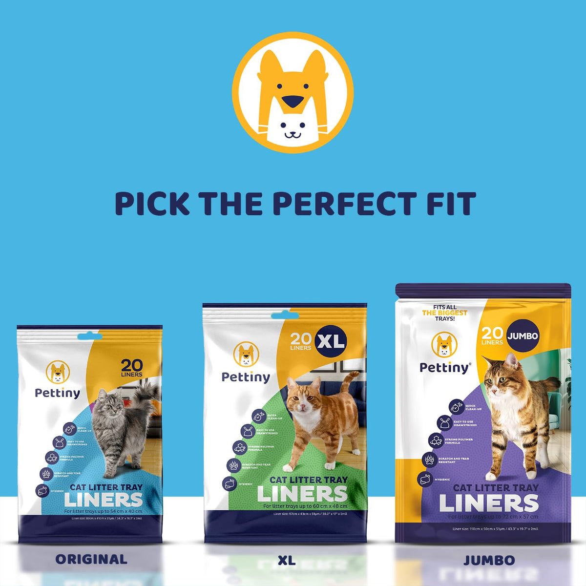 Pettiny 20 XL Cat Litter Tray Liners with Drawstrings Scratch Resistant Bags for Extra Large Litter Box