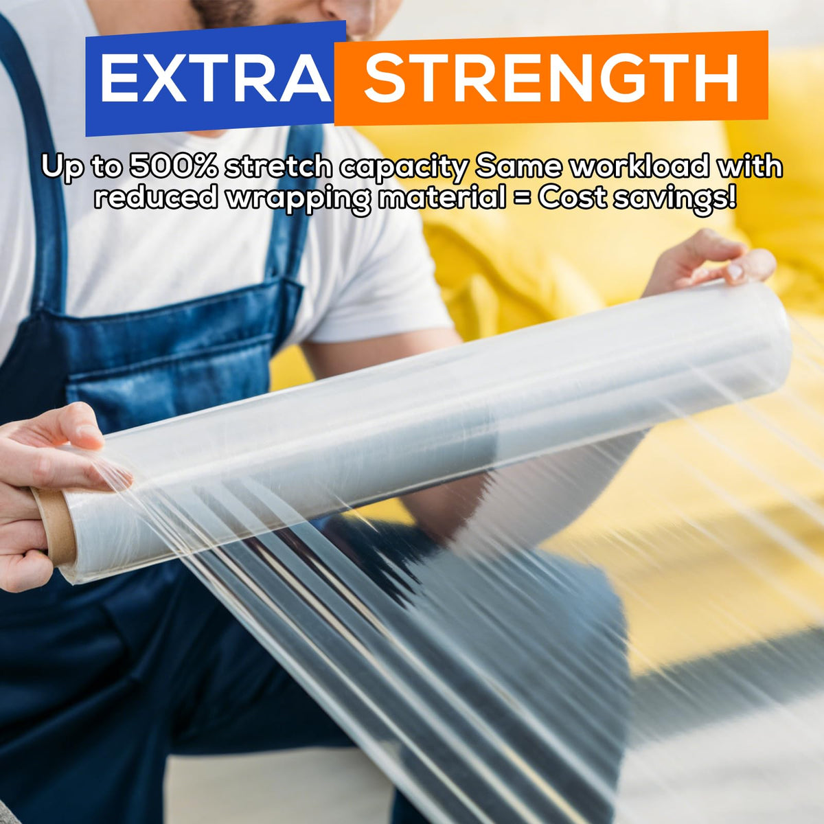 Rainberg Strong Heavy-Duty Stretch Film for Pallet Wrapping, Packaging and Moving for Furniture, Luggage, and Parcels, Water & Moisture Proof Pallet Stretch Shrink Wrap rolls 400mm x 250m (Black, 6)