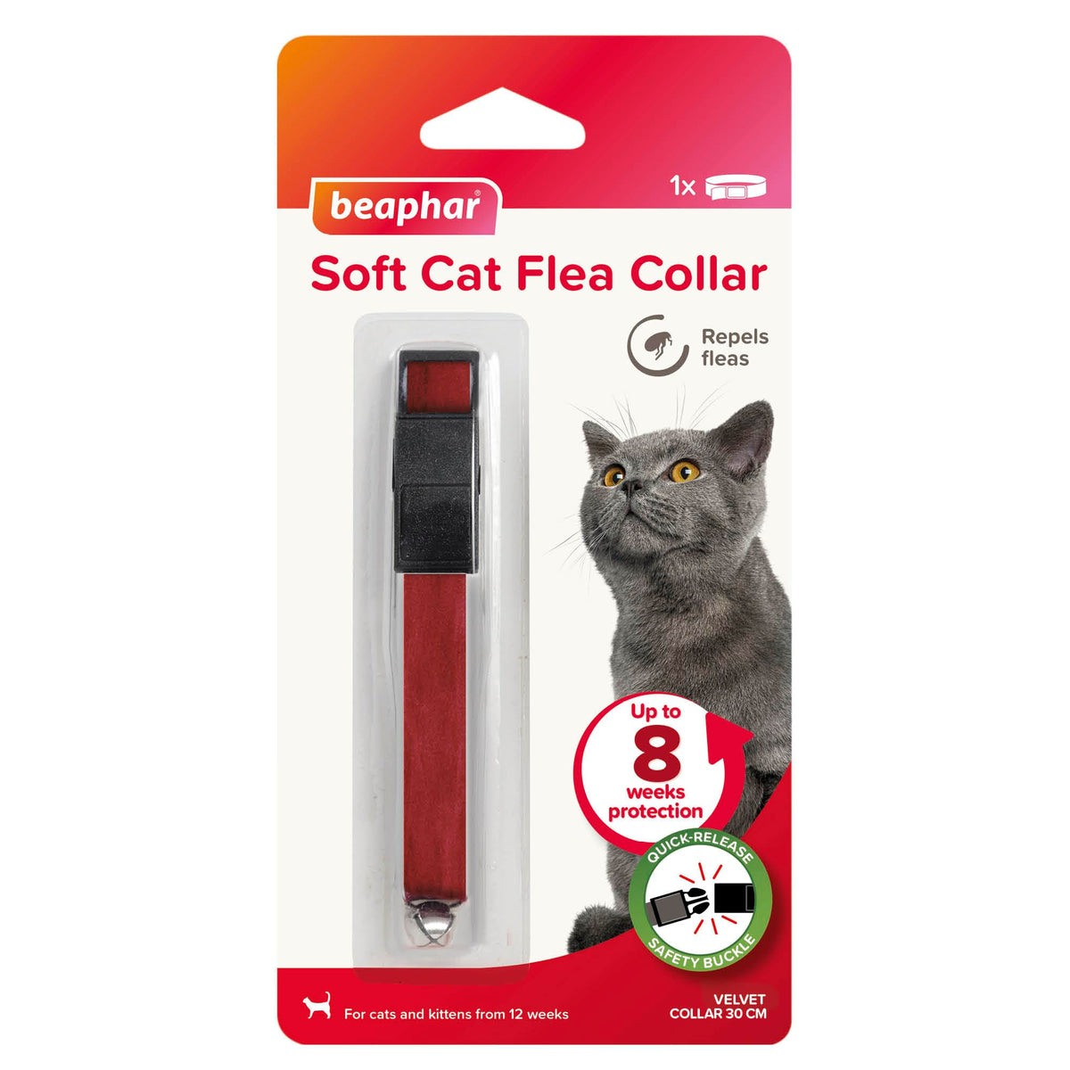 Beaphar – Soft Flea Collar for Cats – Repels Fleas For up to 8 Weeks – Adjustable Fit With Quick Release Safety Buckle – Reflective Finish for More Visibility at Night – 1 x Reflective Collar