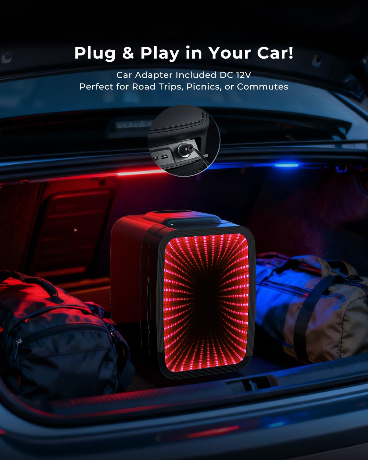 BEICHEN Mini Fridge for 4 L / 6 Cans, Quiet Small Fridge With 7 RGB