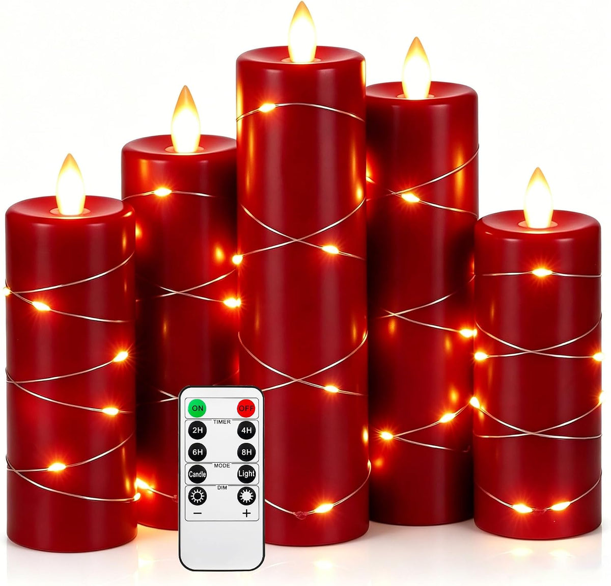 Da by 3 Pack Ivory Flameless LED Candles with Fairy Lights, Realistic Moving Flame Paraffin Wax Candles, Remote Control, Soft Warm Light, 8cm D x 12.5/14.5/16.5cm H, Indoor Wedding Home Decor