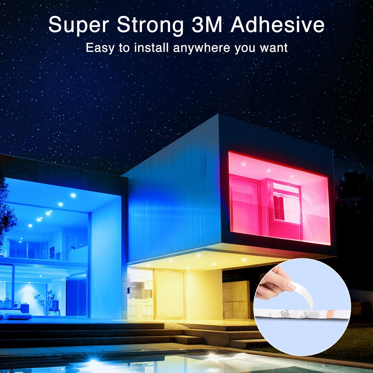 phopollo 5m RGB LED Strip Lights with Remote for Bedroom, Party.24V 5050 RGB, 44-Key Remote, Flexible Adhesive, Bedroom/Party Use