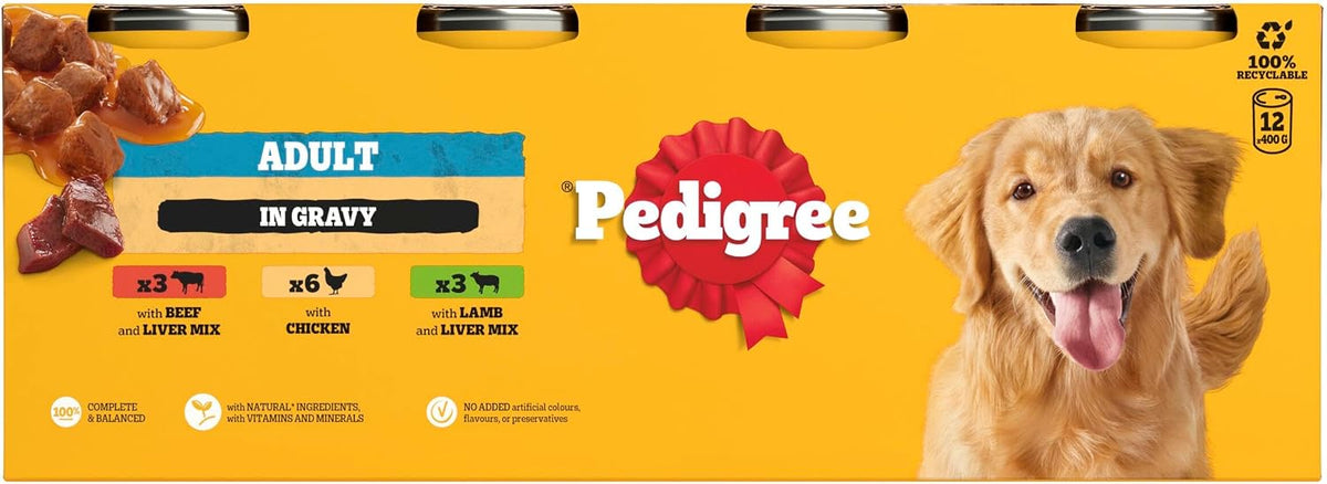 Pedigree Adult Dog Wet Food Can, Mixed Selection Gravy, 12x400g