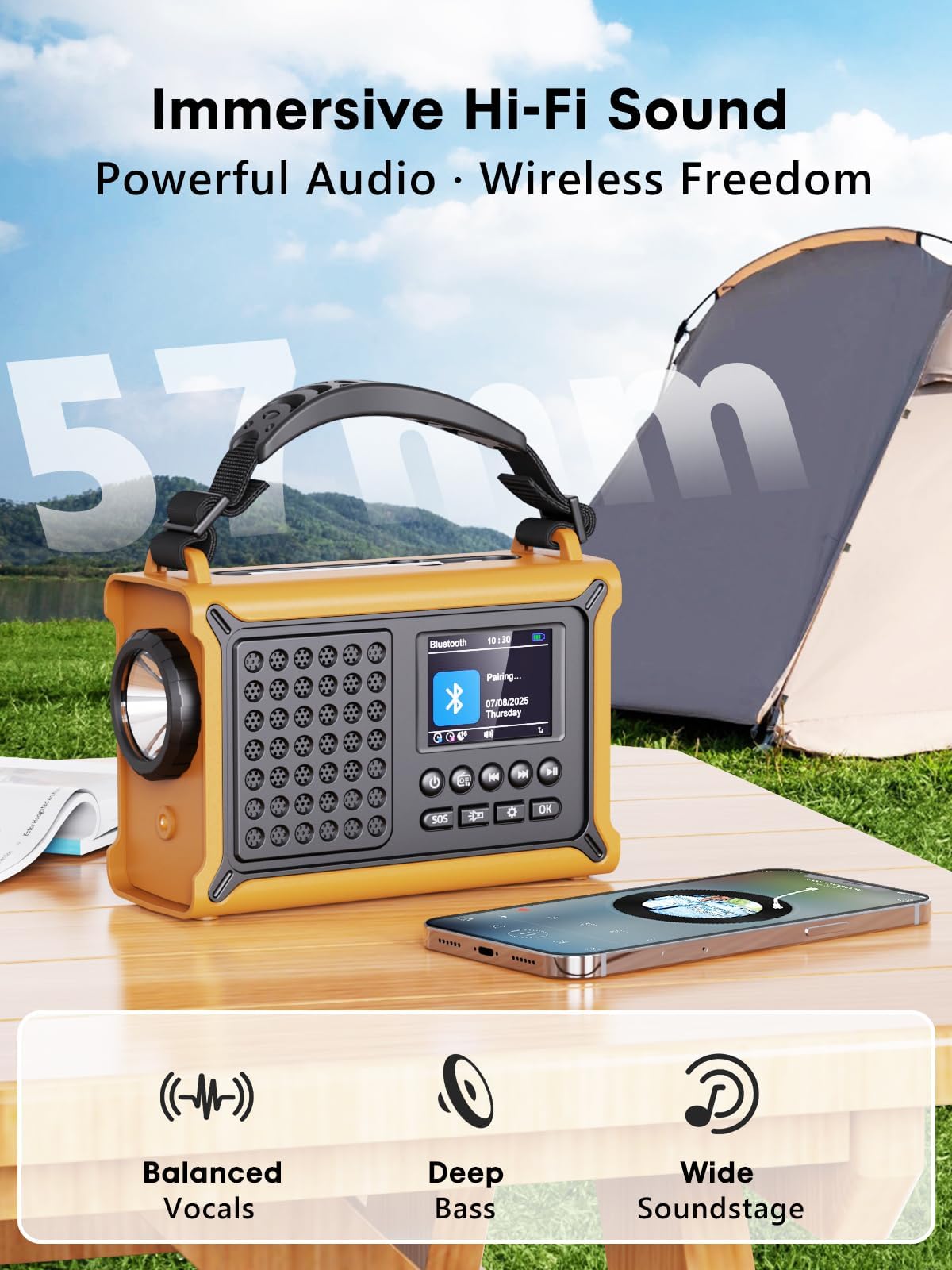 ROCAM DAB Wind Up Radio Solar Battery Torch 12000mAh Rechargeable Battery