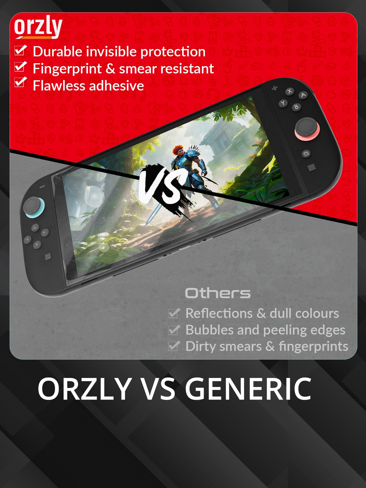 Orzly Glass Screen Protector for Nintendo Switch OLED 2024 Console Accessories (Pack of 4) - Tempered Glass Life time Edition