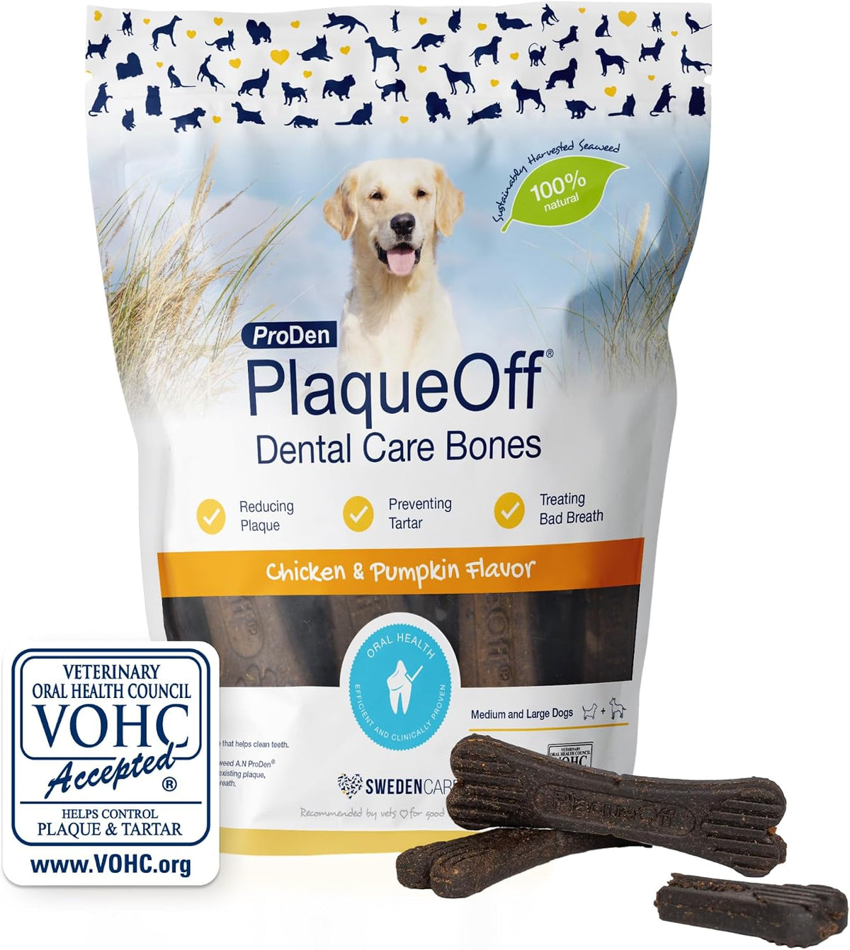 ProDen PlaqueOff 13 Dental Bones for Medium & Large Dogs, Chicken & Pumpkin